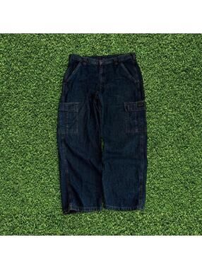 Vintage Wrangler Y2K Baggy Cargo Jeans Dark Wash Size 34